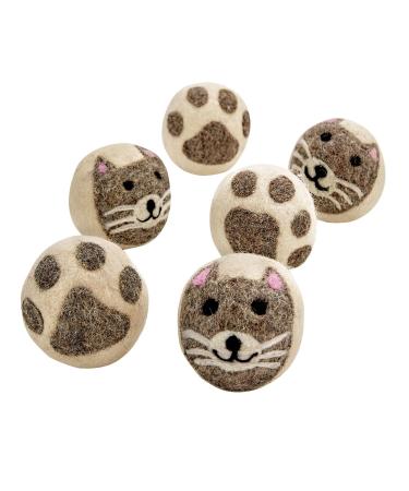 Art & Artifact Cat Dryer Balls - Set of 6 Wool Felt Balls with Cute Cat Faces and Paw Prints