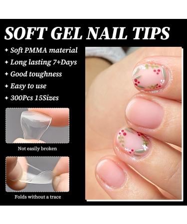 LuckForever 300pc Oval Gel Nail Tips - Short Clear Press On Nails for Acrylic Extensions | Full Cover Soft Gel Fake Fingernails - Buy Online on SooperMarket.com