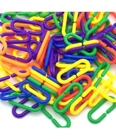 JIALEEY 100 Piece Plastic C-Clips Hooks Chain Links Rainbow C-Links Children's Learning Toys Small Pet Rat Parrot Bird Toy Cage