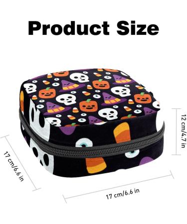 Halloween Skull Black Sanitary Napkin Storage Bag - Portable Period Bag for Women and Teen Girls - Multi-colored - 1Pcs - Buy Online on SooperMarket.com