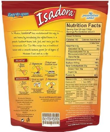 Isadora Bean Refried Tex-Mex Beans - Shop Now for Authentic Mexican Flavors! - Buy Online on SooperMarket.com