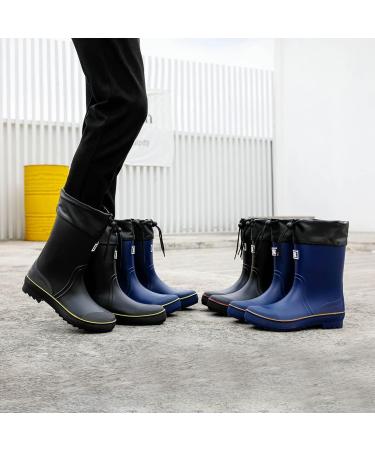Men's Waterproof PVC Rubber Garden Rain Boots - Comfortable Mid-Calf Lightweight Adjustable Chelsea Ankle Fishing Shoes for Outdoor Work - Size 10.5 (Black-Yellow) - Buy Online on SooperMarket.com