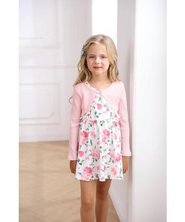 Puseky Toddler Girl Floral Print Dress and Ribbed Cardigan Set 2-3 Years Pink - Buy Online on SooperMarket.com