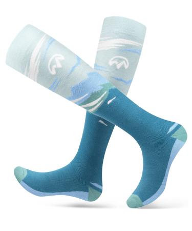 Outdoormasters 2 pairs of ski socks for women winter snowboarding breathable thermal socks for outdoor sports with over the calf design/anti-slip bundles 38-44 blue