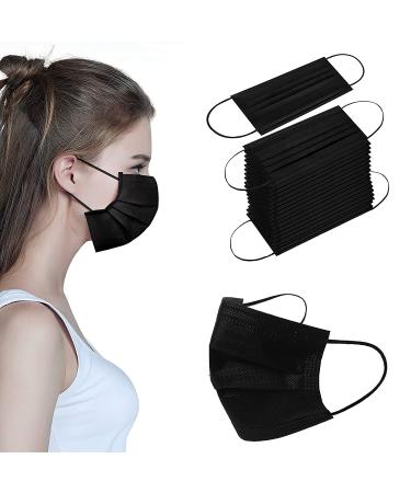 100PCS Black Disposable Face Masks with 3 Layer Protection and Adjustable Ear Loops - Buy Online on SooperMarket.com