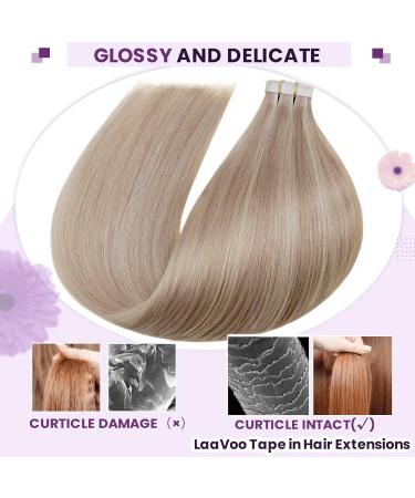 LaaVoo 55cm Tape In Real Hair Extensions - Ash & Light Blonde Highlights 20pcs 50g Remy Seamless Hair Extensions #P18/613 - Buy Online on SooperMarket.com