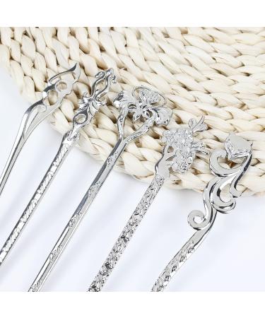 14 Pack Vintage Retro Chinese Japanese Silver Hair Sticks Pins Picks - Decorative Hair Accessories for Women - Buy Online on SooperMarket.com