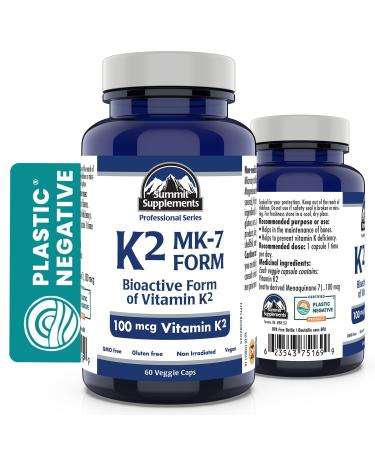 Vitamin K2 MK-7 60 Caps - K2 Vitamin Supplement MK-7 Vitamin K-2 100 mcg - Heart Health - Cardiovascular Health - Blood Clotting - 3rd Party Tested - Formulated & Made in Canada 60 count (Pack of 1)
