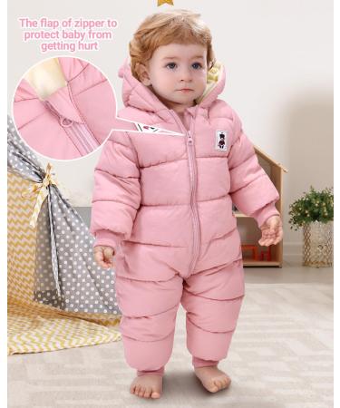 Baby Hooded Winter Romper Down Jacket | Kids Snowsuit Coat | Warm Pink Jumpsuit 6-9 Months - Buy Online on SooperMarket.com
