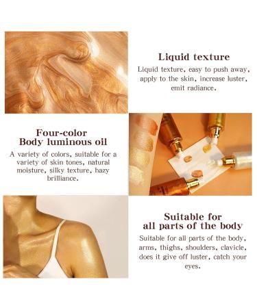 Shimmer Body Oil - Pearl White Highlighter & Illuminator | Glow & Brighten | 4 Color Makeup Glitter Oil with Brush - Buy Online on SooperMarket.com