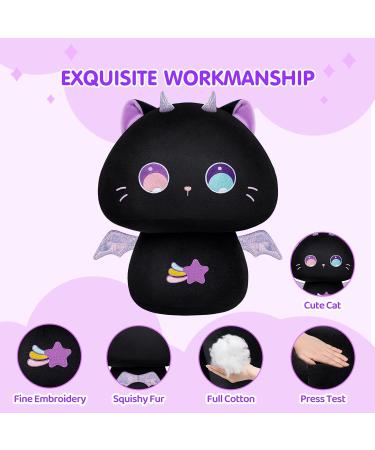 Mewaii 14'' Soft Purple Big Eyed Cat Mushroom Pillow Stuffed Animal Plush - Cuddly Cat Plush Toy for Kids - Buy Online on SooperMarket.com