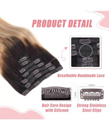 Vlasy Clip in Hair Extensions Human Hair 16 Inch (80 g) 7 Pieces Straight Natural Thick Weft Seamless Real Human Hair Extensions for Women - T2/27+T2/60 - Buy Online on SooperMarket.com