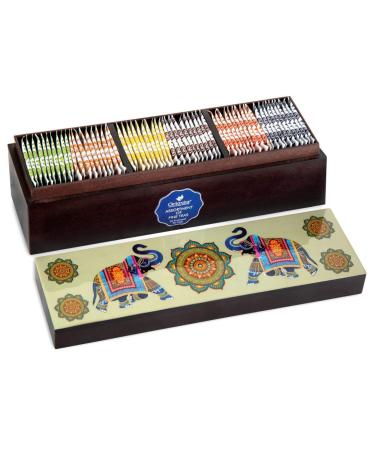 Octavius | Elephant Wooden Caddy Tea Sampler Pack | Assortment of 3 Black & 3 Green Teas | 60 Enveloped Double Chamber Tea Bags | Tea Sampler Variety Pack | Perfect for Tea Lovers | Pack of 1 Elephant Printed 60TB