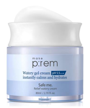 MAKEPREM Safe Me. Relief Watery Gel Cream pH 5.5/2.70 Fl Oz - Instant Calming  Hydrating  EVE VEGAN Certified - JEJU Cactus Extracts 74%  Hyaluronic Acid  Panthenol