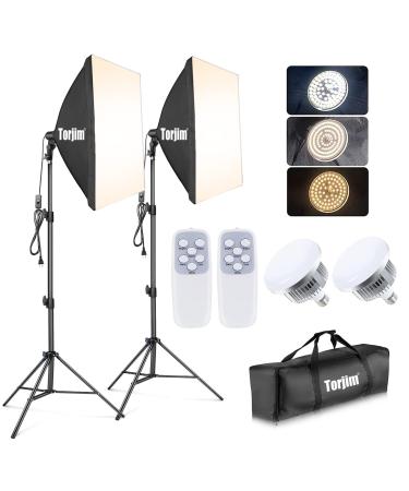 Torjim Softbox Photography Lighting Kit, Professional Photo Studio Lighting with 2x27x27in Soft Box | 2X 85W 3000-7500K E26 LED Bulb,Continuous Lighting Kit for Video Recording, Portraits Shooting Quadrilateral