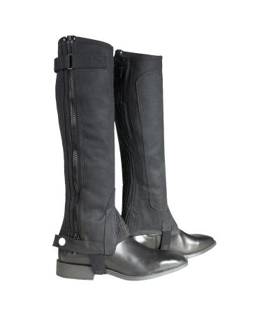 HORZE Amara Kids' Equestrian English Riding Unisex Half Chaps | Synthetic Leather Pair | Zip-Up - Black - Black Small