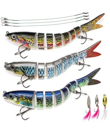 Fishing bait artificial bait wobbler swimbait set 3stk fishing accessories multi joint -like jerkbait for pikeperch perch trout fresh water salt water with 3 metal mills glowing sequins bait