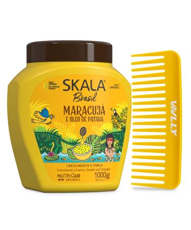 Skala Passion Fruit & Patau Oil (Maracuja) Hair Care 1000g - Brazilian Treatment Cream - Sulfate Paraben Silicone Free - Includes Free Comb (Comb Color May Vary)