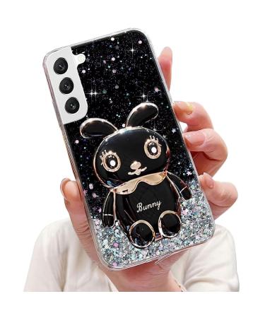 Tivenfezk Nadoli for Samsung Galaxy S21 Fe Hase Hidden Stand Shell caricature glitter rabbits stand Soft silicone bling cell phone case transparent protective cover samsung galaxy s21 fe black