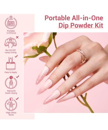 AZUREBEAUTY 12 PCS Portable Dip Powder Nail Starter Kit - Nude Pink Glitter French Nail Art Set - Buy Online on SooperMarket.com