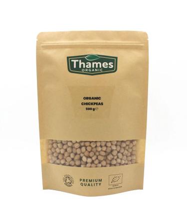 Organic Chickpeas - High Fiber High Protein Snack - Raw Vegan Non-GMO - No Additives No Preservatives - Perfect for Salads Soups Curries - Thames Organic 500g 500 g (Pack of 1)