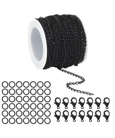Forise 30 Feet Necklace Chains 3mm Twisted Links Chain for DIY Jewelry Making,Necklace Chains Set with 20Pcs Lobster Clasps 50Pcs Jump Rings black Chain Width 3.0mm
