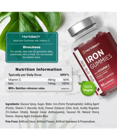 Iron Supplements | 14mg Iron Gummies with Vitamin C | 90 Vegan Gummies | for Men & Women | by Horbaach - Buy Online on SooperMarket.com