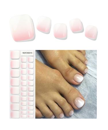 Kalolary White Gel Toenail Strips Pink Gradient Toenail Stickers Pedicure Strips Long Lasting Salon Quality Nail Wraps with Nail File & Wood Stick(UV/LED Lamp Required