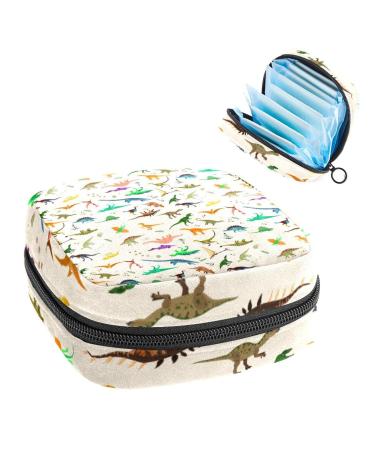 Cute Dinosaurs Pattern Sanitary Napkin Storage Bag Feminine Menstrual Cup Pouches Nursing Pad Holder Tampon Bags Portable Period Bag for Women Teen Girls 1Pcs Multi-colored 7