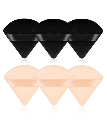 WLLHYF 6 Pieces Triangle Powder Puff Face Makeup Sponge Wedge Shape With Strap Soft Velour Powders Puffs for Mineral Powder Cosmetic Loose Powder Body Powder Wet Dry Foundation Beauty Tool 3 Black + 3 Light Skin