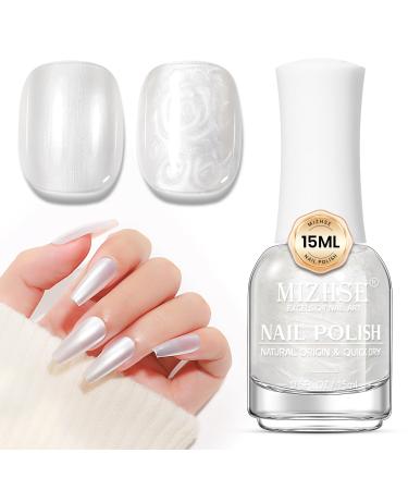 MIZHSE 15ml Quick Dry Nail Polish Blue White Pearl Nail Polish Varnish Glitter Holographic Nail Art Fingernail and Toenail Polish Manicure DIY at Home