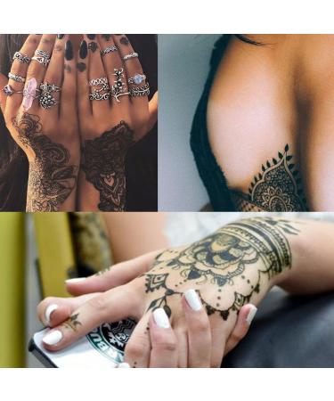 Black Henna Temporary Tattoo Stickers - Lace Pattern Body Art Design for Women - Waterproof and Sexy Mandala Flower Fake Tattoos - 6 Sheets - Buy Online on SooperMarket.com