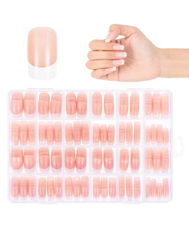 JSRQT 360 Pieces Nude French Tip False Nails Fingernails Full Cover Glue on Nails French Tip Natural Stick on French Manicure Nails for Women Girls Fake Nails French False Nails Nail Art DIY