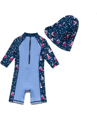 BONVERANO Baby Boys Swimsuit | Toddler Bathing Suit 2-3 Years | UPF 50+ Sun Protection | Long Sleeve One Piece Swimwear - Buy Online on SooperMarket.com