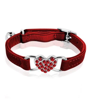 Cobee Bling Heart Cat neck band with bell adjustable kitten neck band with seat belt rhinestone pet collapse for small cats and dogs (red)