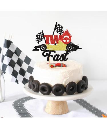 Cyodoos 1Pcs Two Fast Cake Topper Race Car Cake Decoration Racing Car Theme Race Car Theme 2nd Birthday Party Decoration Boy Girl Second Birthday Flag Sign Supplies - Buy Online on SooperMarket.com