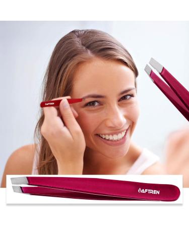 Wide Grip Slant Tweezers - German Stainless Steel - Hand-Filed Slanted Tips for Ultra-Precision - Tweezers for Eyebrows and Nose/Ear/Facial Hair - Professional Grade (Mehroon) - Buy Online on SooperMarket.com