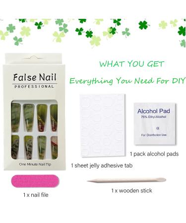 24Pcs Long Coffin Glossy Green Press on Nails with Rose Gold Foil - Full Cover Extra Long Fake Nails for Women (Style 9) - Buy Online on SooperMarket.com