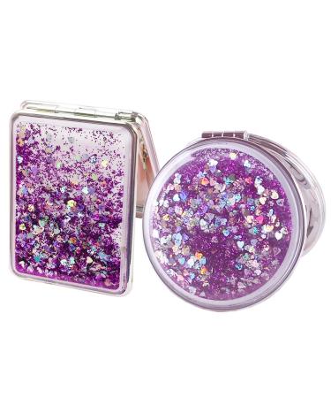 mollensiuer 2Pcs Folding Double-Sided Mirror Glitter Small Mirror Folding Handheld Pocket Mirror Portable Travel Pocket Makeup Mirror for Pockets  Bags and Travel  Purple