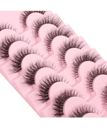 Glowing Win Cat Eye False Eyelashes - 7 Pairs Faux Mink Fluffy Lashes for Natural Look | Reusable Handmade Wispy Fake Lashes - M50 - Buy Online on SooperMarket.com