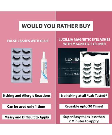 Luxillia Magnetic Lashes with Eyeliner Set - 3D & 8D Natural Looking Reusable Fake Eyelashes Kit - Waterproof Liquid Liner - Includes Applicator - 7 Piece Set - Buy Online on SooperMarket.com