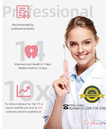 7am2m Sonic Electric Toothbrush - 6 Brush Heads, 90-Day Charge, 5 Modes, Smart Timer - Light Pink - Buy Online on SooperMarket.com