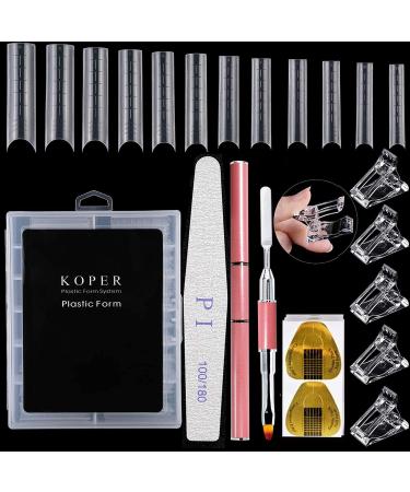 Kalolary Nail Extension Set - 120 U-Curve Nail Tips 50 Art Forms Nail Clips & Dual-Ended Brush | DIY Nail Art Tools for Stunning Manicures - Buy Online on SooperMarket.com