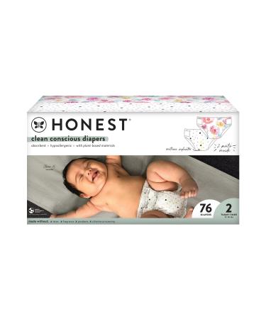 The Honest Company Clean Conscious Diapers | Plant-Based, Sustainable | Young At Heart + Rose Blossom | Club Box, Size 2 (12-18 lbs), 76 Count Size 2 Young at Heart + Rose Blossom
