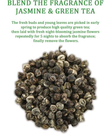 Jasmine Pearls Green Tea - Handrolled Loose Leaf with Natural Aroma - 114g/4oz - Buy Online on SooperMarket.com