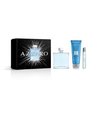 Azzaro Chrome Eau de Toilette - Fresh Aquatic Mens Cologne - Citrus Woody Musky Fragrance -Fresh Notes of Bergamot - Everyday Wear - Classic Summer Beach Scent - Luxury Perfumes for Men 3-Piece Set