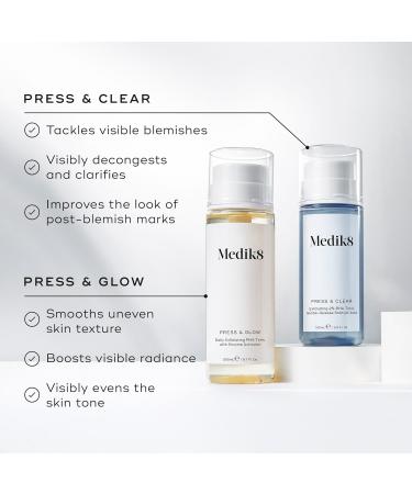Medik8 Press & Clear - Exfoliating 2% BHA Clarifying Toner - Salicylic & Tranexamic Acid - Reduces Blemishes Blackheads & Oiliness - 150ml - Buy Online on SooperMarket.com