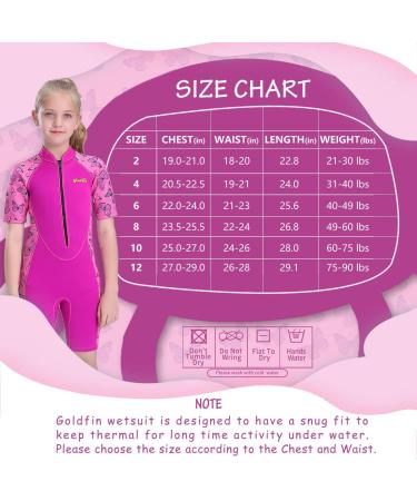 Goldfin Kids 2mm Toddler Shorty Wetsuit - Girls' Butterfly Design | Front Zip Neoprene Suit for Water Aerobics, Diving, Surfing, Swimming - Buy Online on SooperMarket.com