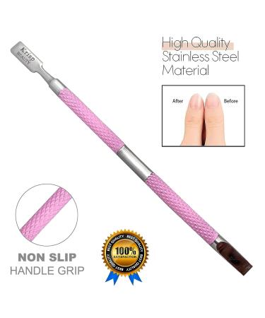 Krisp Beauty Dual Sided Cuticle Pusher - Surgical Grade Stainless Steel Manicure Pedicure Tool Set for Nail Care - Pink - Buy Online on SooperMarket.com