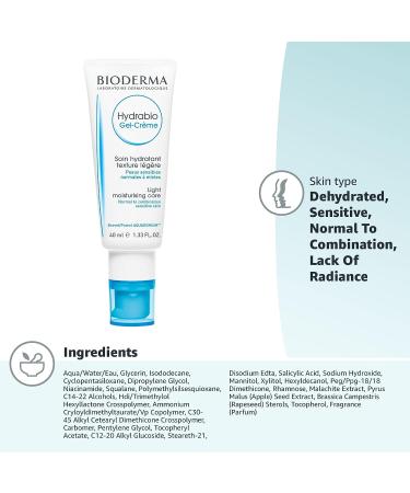 Bioderma Hydrabio Gel Cream Moisturizer - 1.33 Fl Oz - Radiance-Boosting Face Cream for Normal to Combination Sensitive Skin - Buy Online on SooperMarket.com